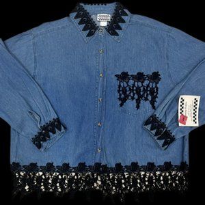 Country Pickins Denium & Black Lace, ladies top, NWT, XL
